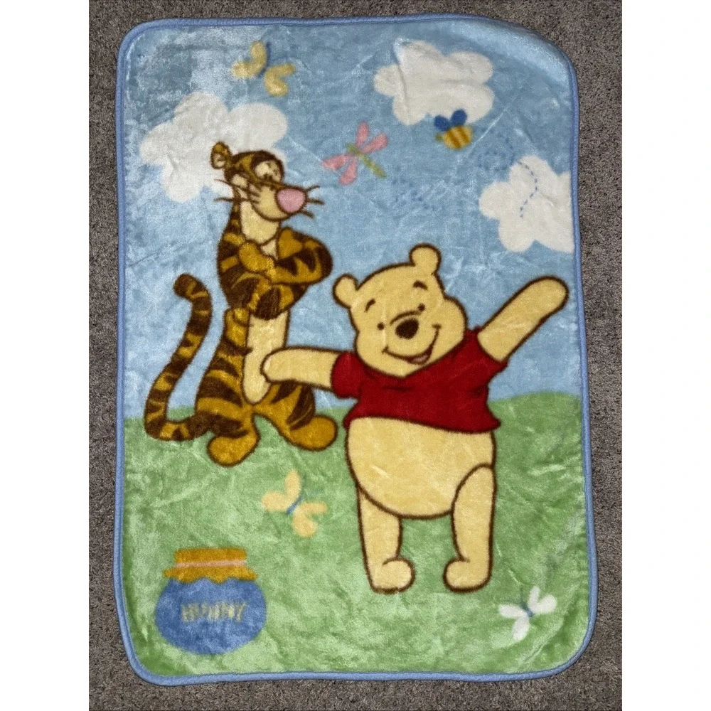 Vintage 90s Winnie the Pooh Tigger Hunny Pot Plush‎ Baby Crib Blanket 30x44